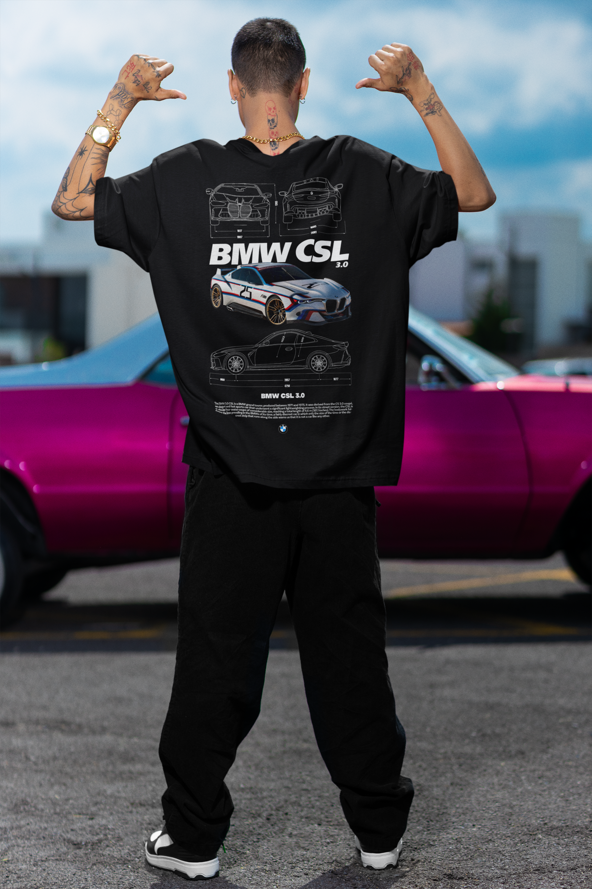 BMW CSL 3.0 – Legend on Wheels Unisex Oversized Standard T-Shirt.