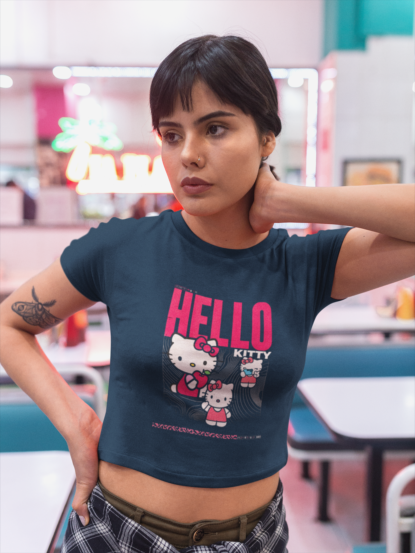 Retro Hello Kitty Vibe Tee – Nostalgia in Pink Crop Top.