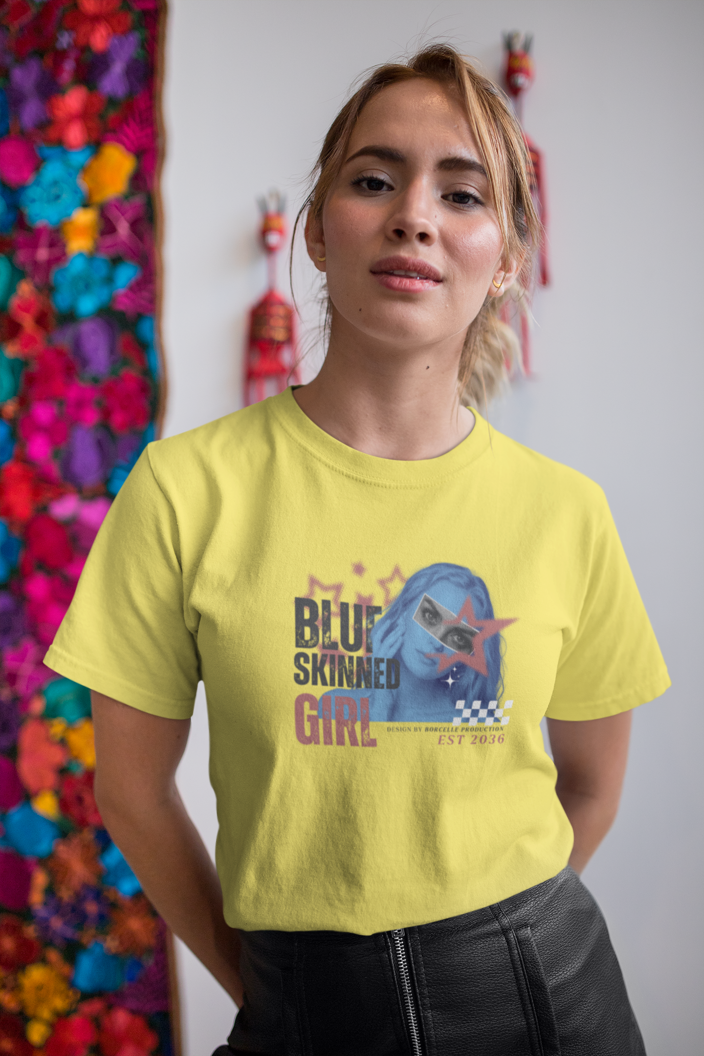 Blue Skinned Girl – Futuristic Street Art Girls Classic Crew T-Shirt.