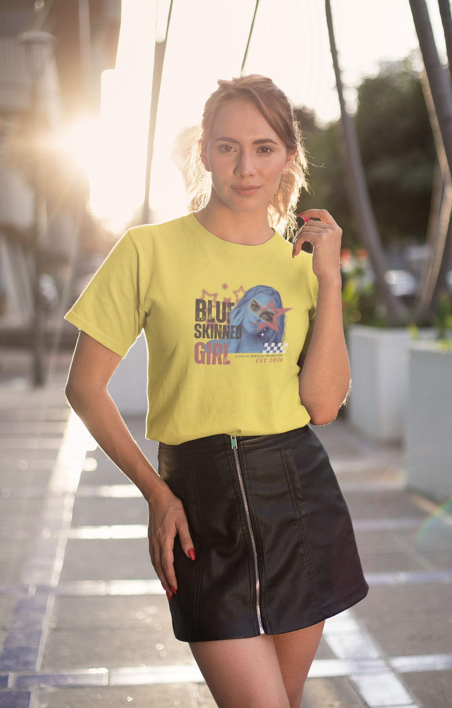 Blue Skinned Girl – Futuristic Street Art Girls Classic Crew T-Shirt.