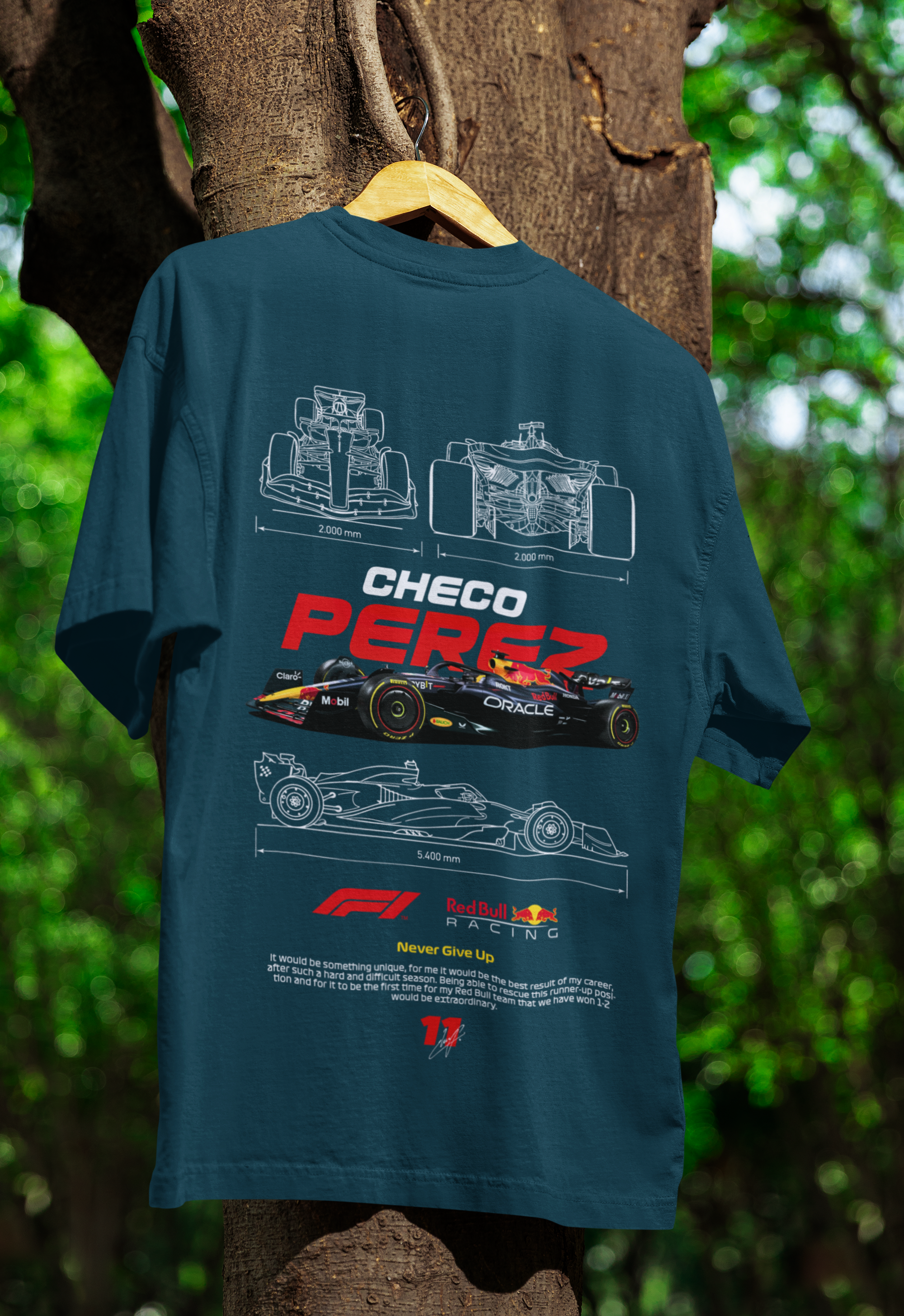 Checo Pérez – Never Give Up | Red Bull Racing F1 Edition Unisex Oversized Classic T-Shirt.