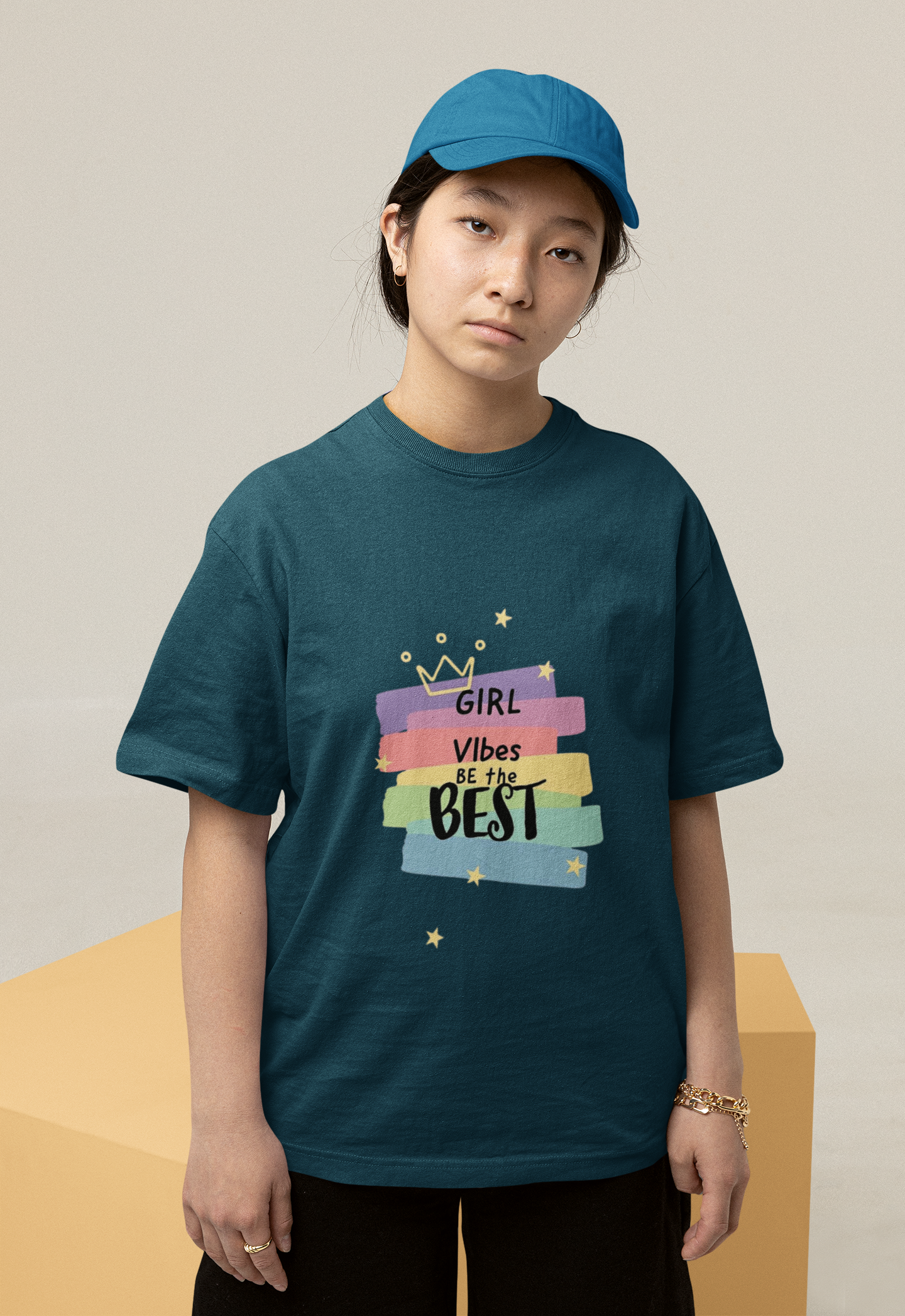 Girl Vibes Be the Best" – Empowerment Pastel Girls Oversized Classic T-Shirt.