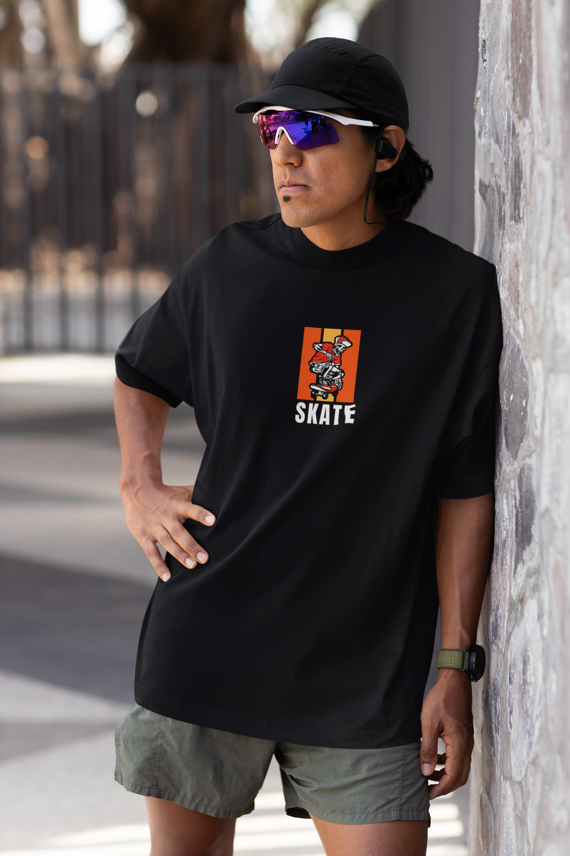 Skate or Die: Skeleton Flip Unisex Oversized Standard T-Shirt.