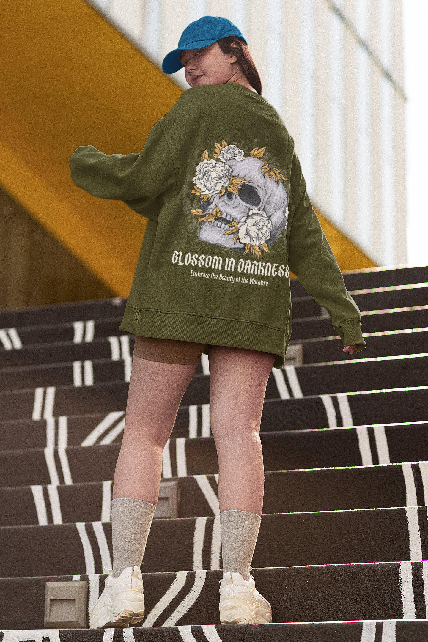 Blossom in Darkness – Gothic Floral Skull Girls Sweatshirt.