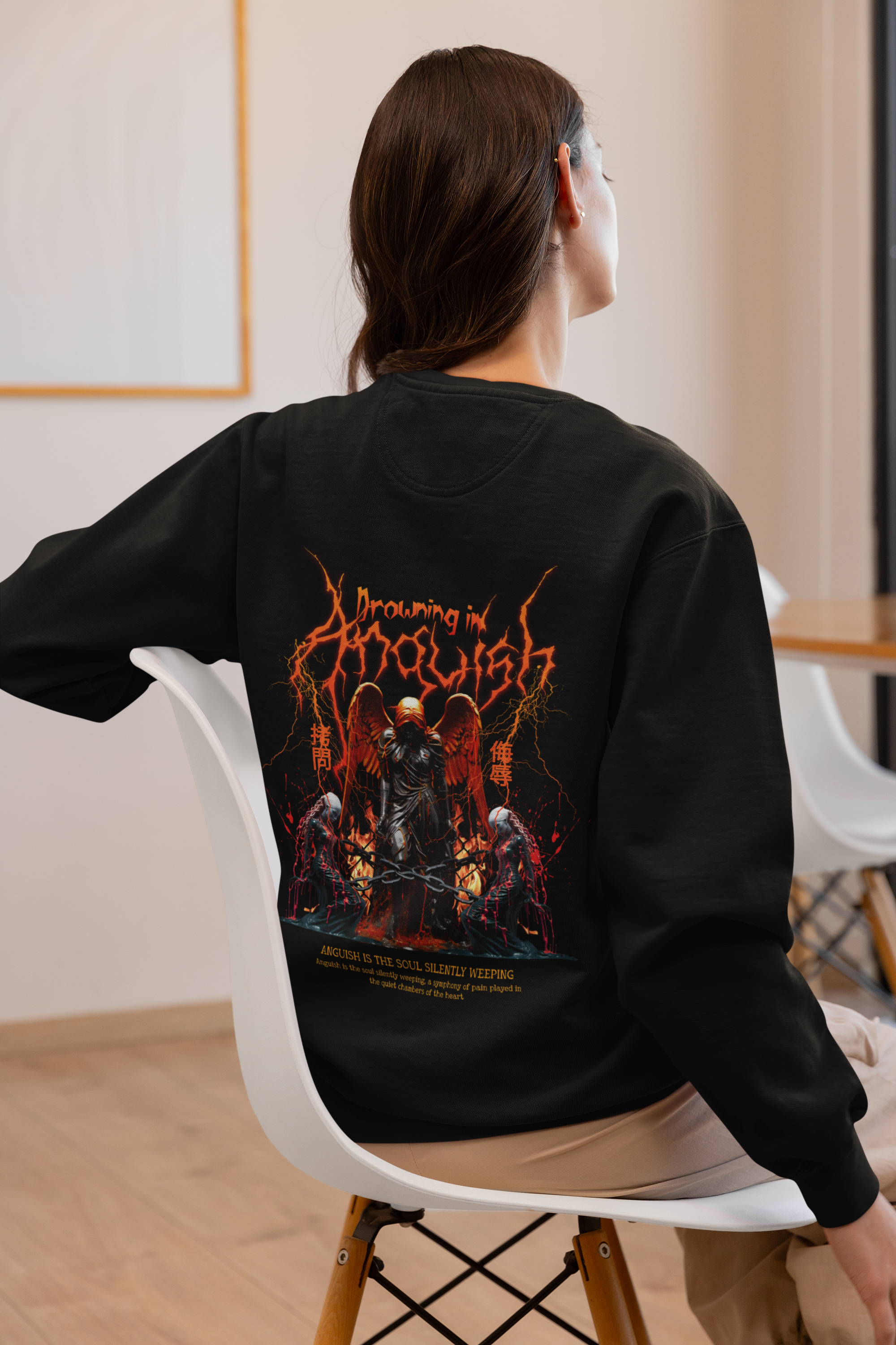 Drowning in Anguish" – Inferno Angel Graphic Girls Sweatshirt.