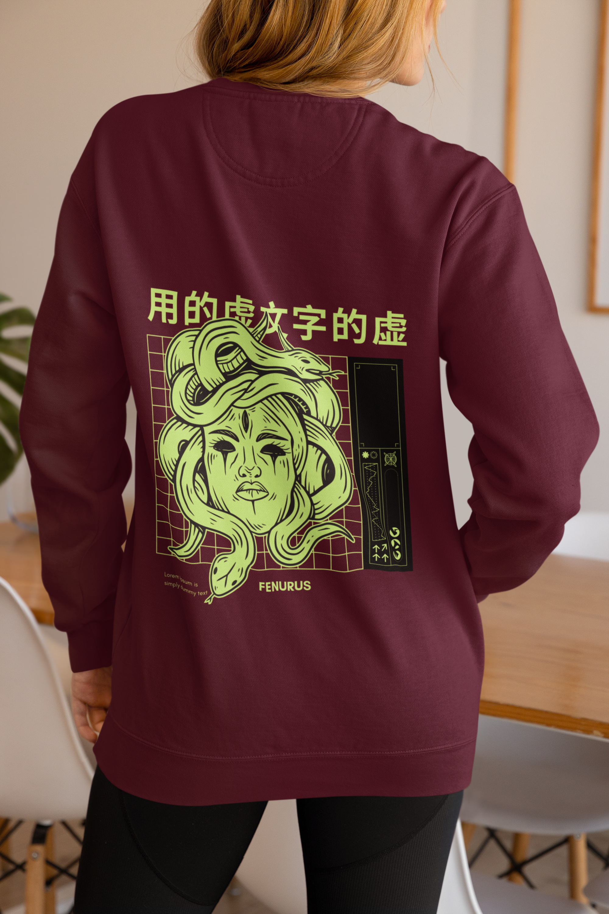 Neon Medusa: Cyber-Goth Graphic Oversized Girls Sweatshirt.