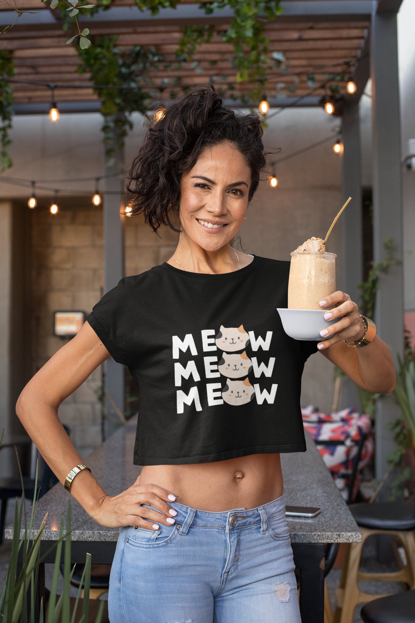 Triple Meow Magic – Cute Cat Vibes Baby crop top.