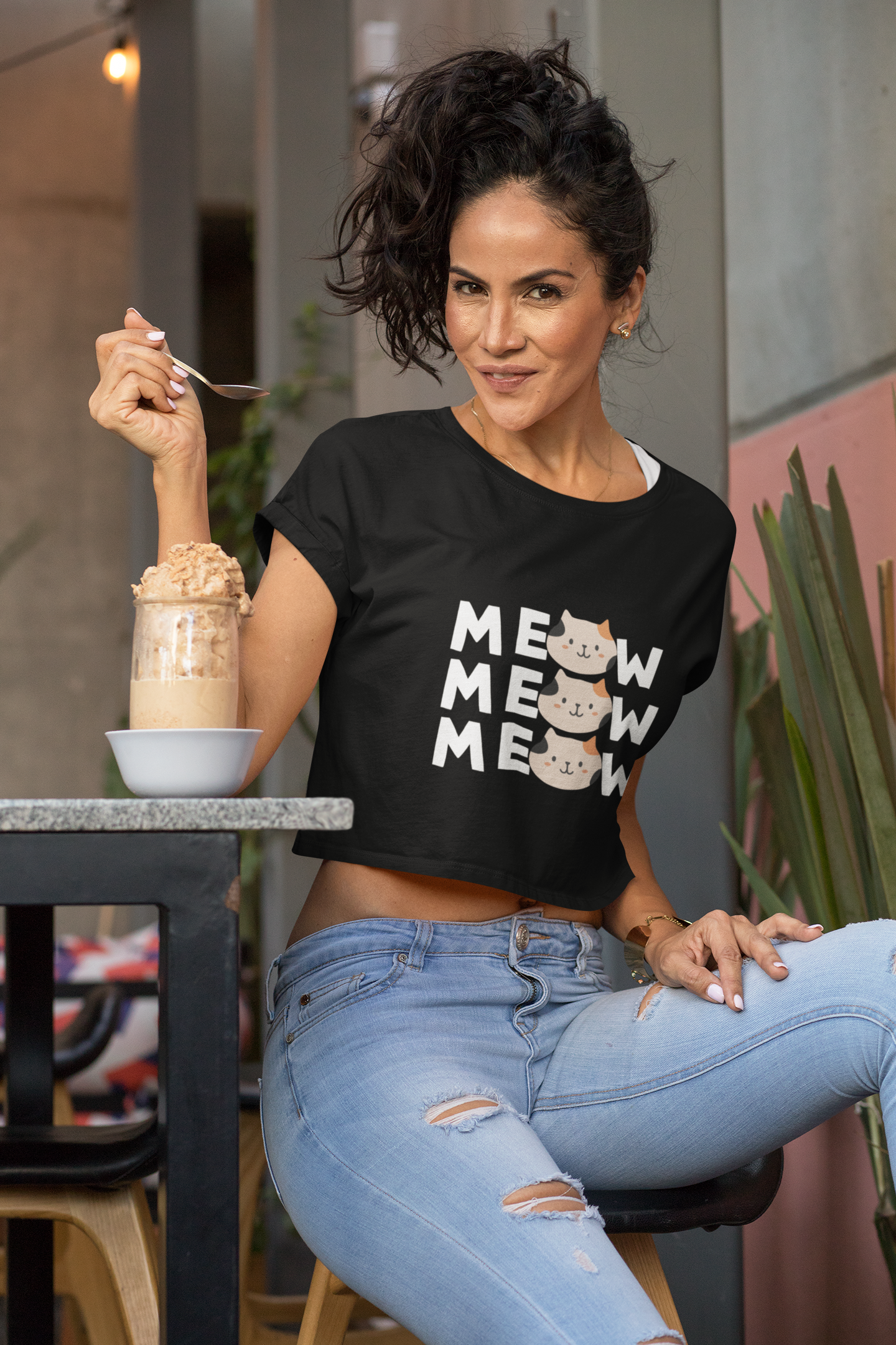 Triple Meow Magic – Cute Cat Vibes Baby crop top.