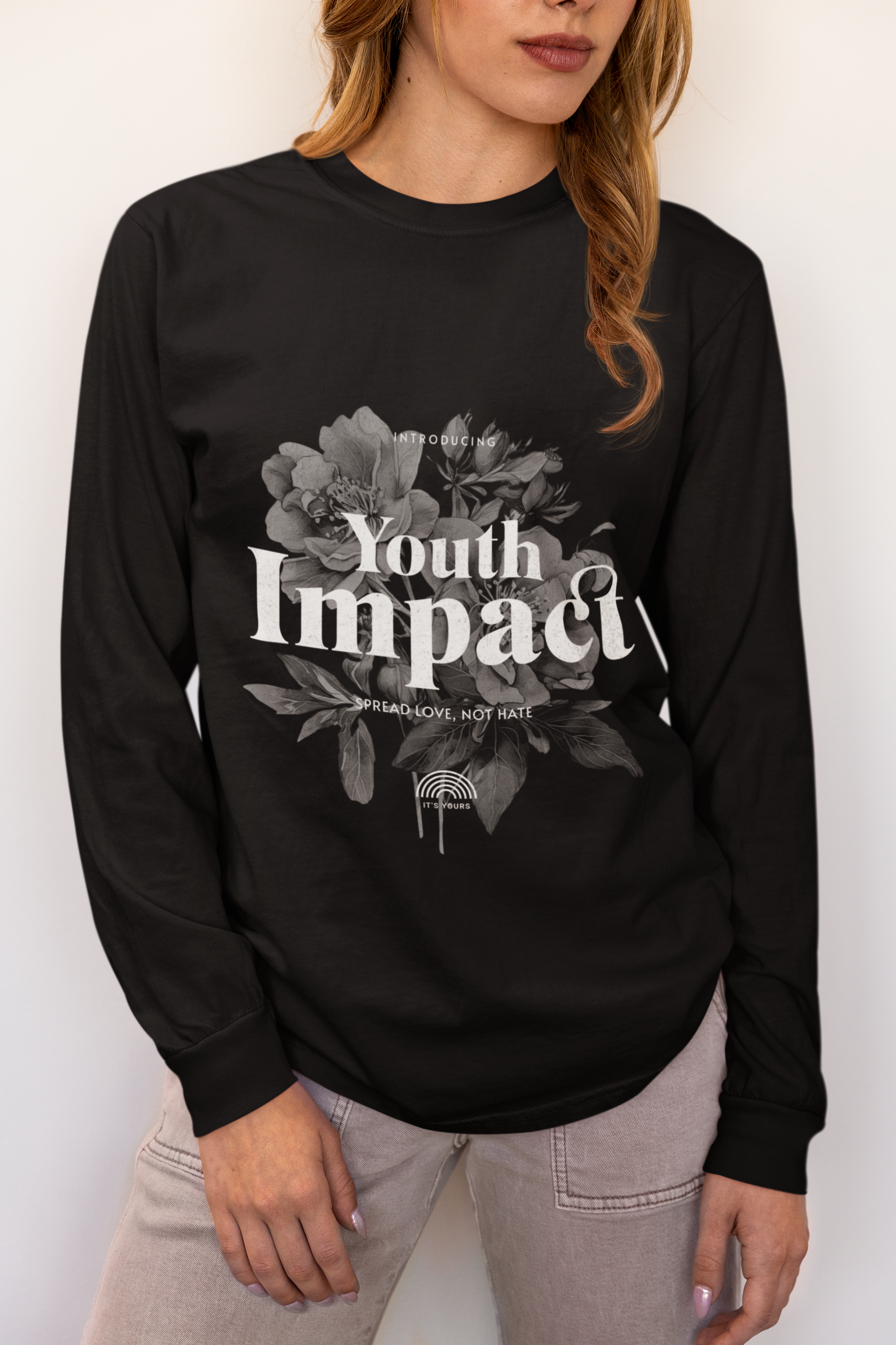 Youth Impact" – Vintage Floral Oversized Girls Sweatshirt.