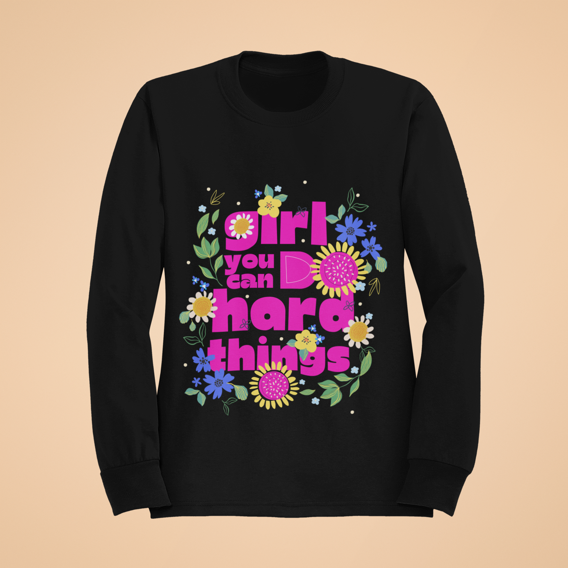 Bloom & Conquer" | Girls' Empowerment Floral Sweatshirt.
