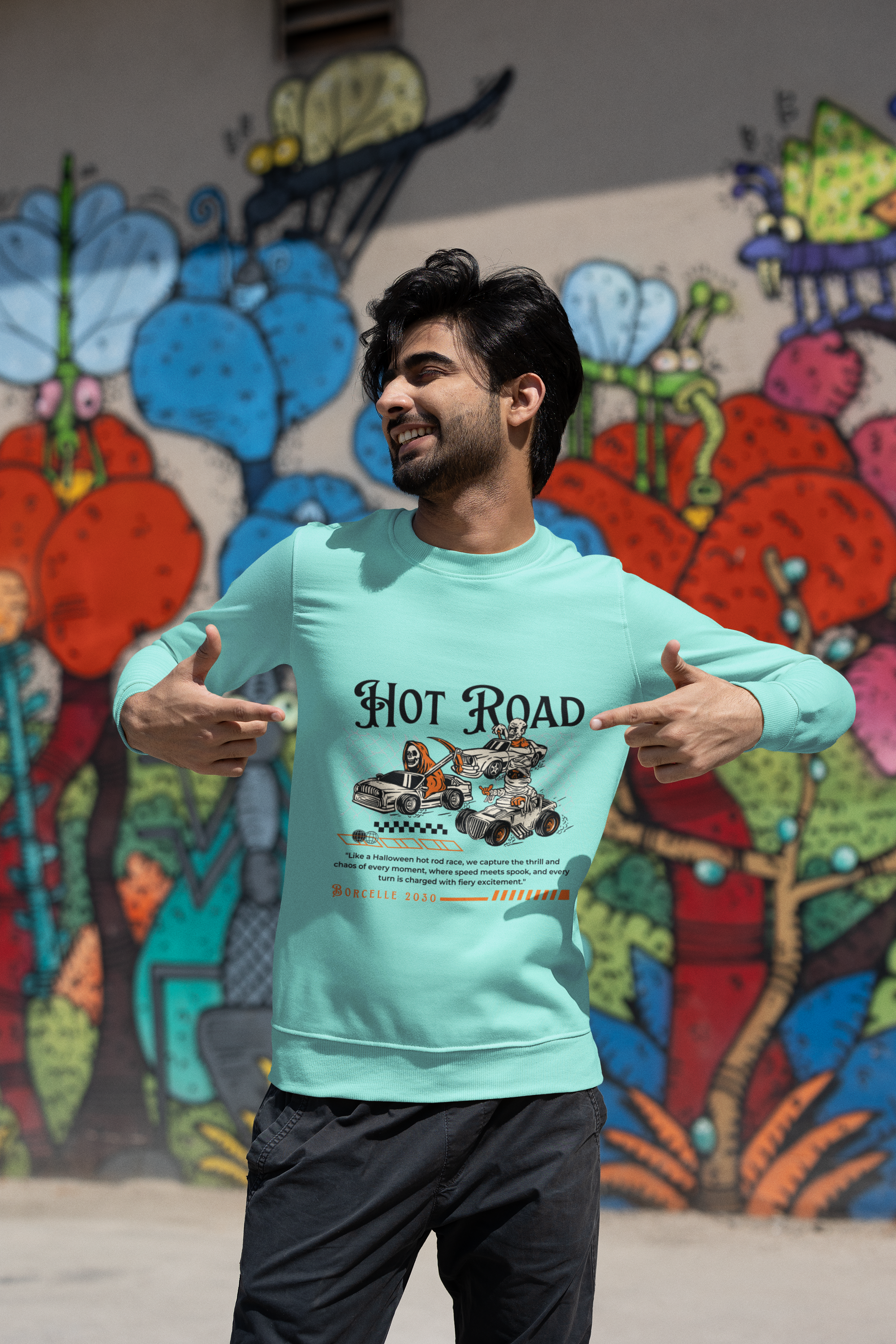Hot Road Chaos" Spooky Racer Unisex Sweatshirt | Speed Meets Spook.