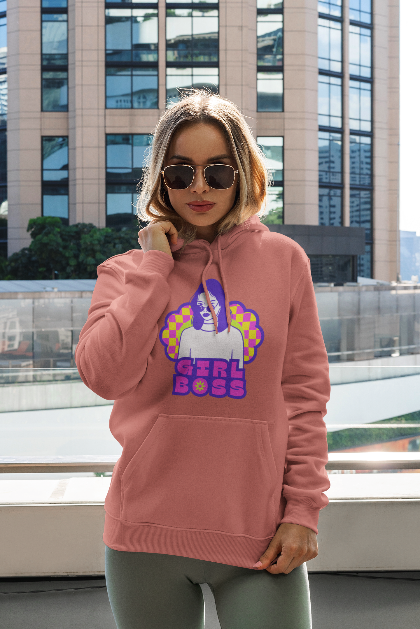 Neon "GIRL BOSS" Pop Art Hoodie | Y2K Checkerboard Power.