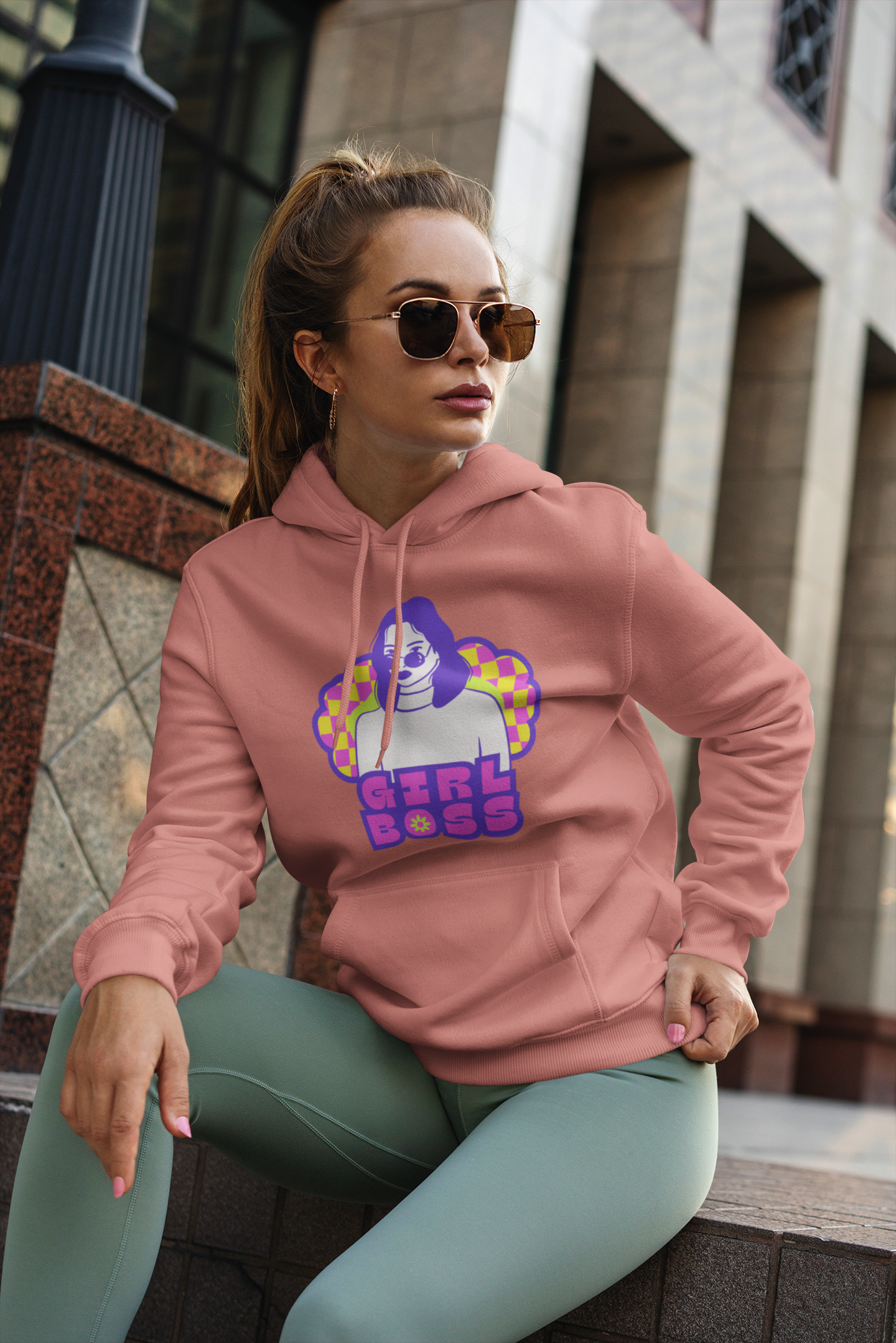 Neon "GIRL BOSS" Pop Art Hoodie | Y2K Checkerboard Power.