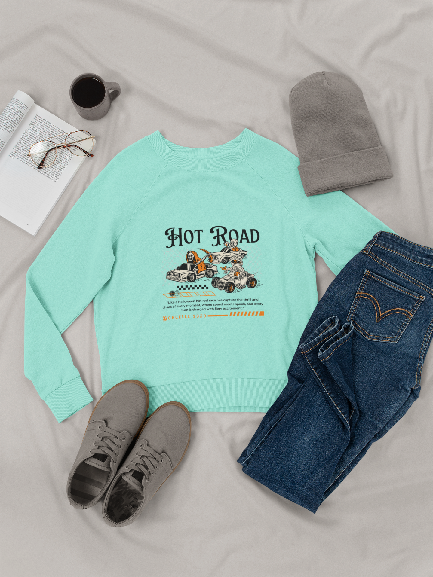 Hot Road Chaos" Spooky Racer Unisex Sweatshirt | Speed Meets Spook.